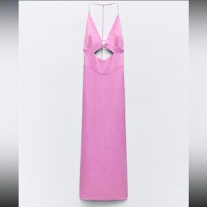 Zara Satin Effect Cut Out Dress. Color: Chalk Pink. Size: M.